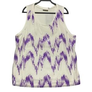 Renee Greenstein Attitudes Sleeveless Top Women's Size 2X White w/Purple Sequins